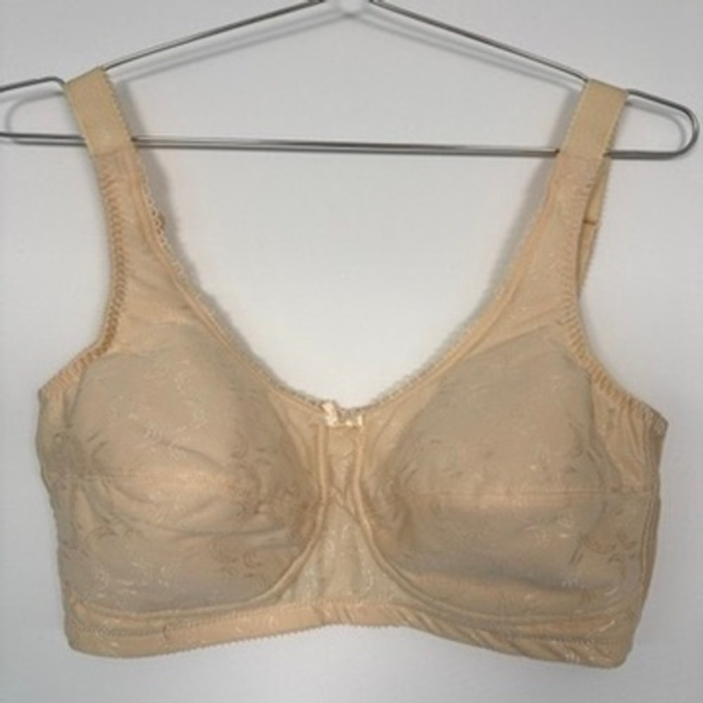 NWOT Amoena Women Mastectomy Bra 38DD Beige Jacquard Floral Pocketed Style 2114